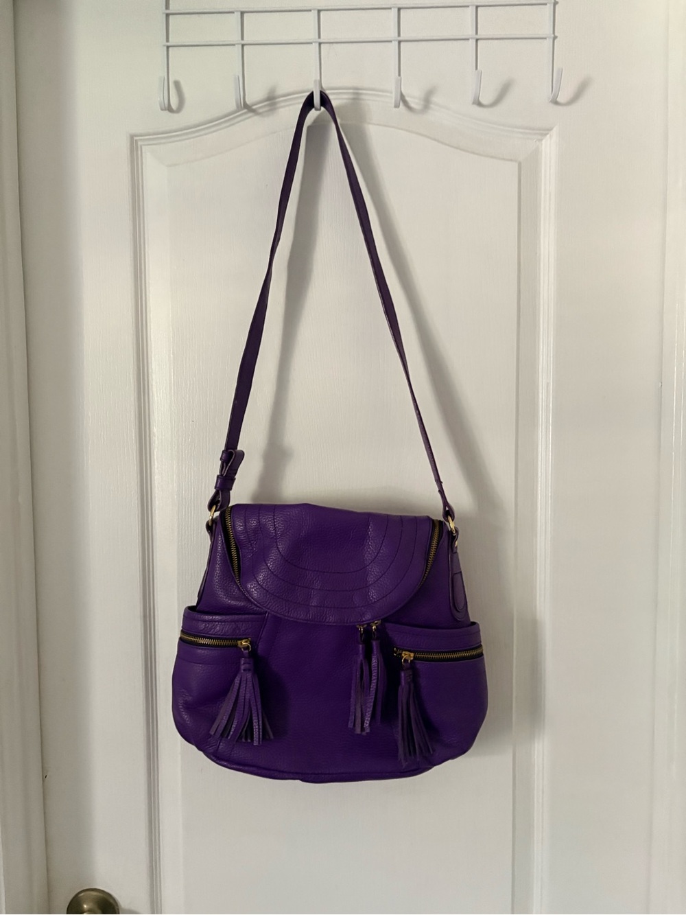 Maxx New York Purple Leather Crossbody Bag with Tassels